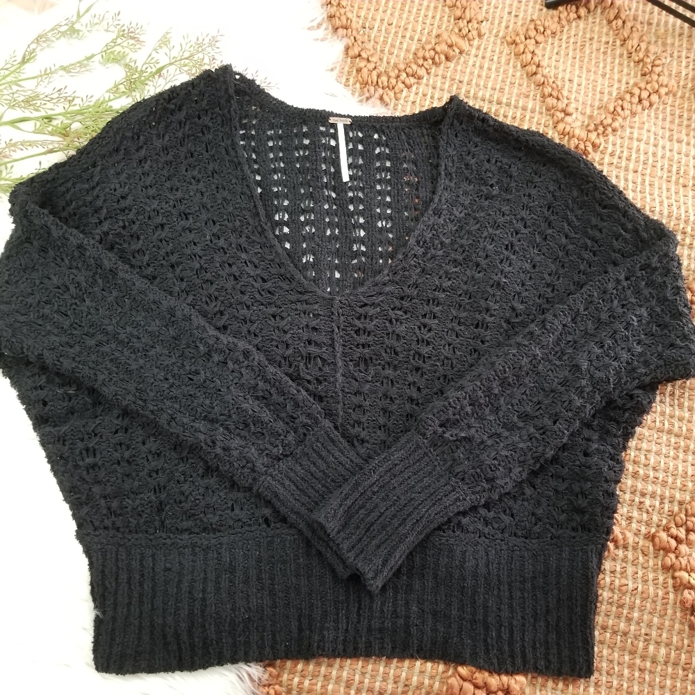 •Free People• Black V Neck Sweater